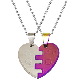                       Sullery Valentine Day Gift Broken Heart I Love You Couple Locket Multicolor 02 Necklace Chain                                              