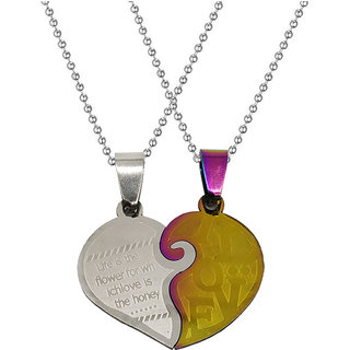                      Sullery Valentine Day Gift I Love You Broken Heart Couple Locket Multicolor 02 Necklace Chain                                              
