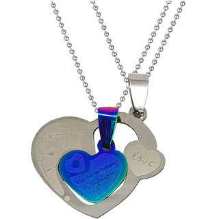                       Sullery Valentine Day Gift My Love Dual Heart Couple Locket Multicolor 02 Necklace Chain                                              
