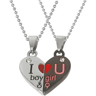                       Sullery Valentine Day Gift My Love Girl And Boy Broken Couple Black And Silver 02 Necklace Chain                                              