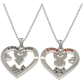                       Sullery Valentine Day Gift Love You Heart Shape Couple Locket Silver And Red 02 Necklace Chain                                              