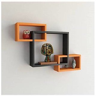                       onlinecraft wooden wall shelf 3 attach (ch2740) black orange                                              