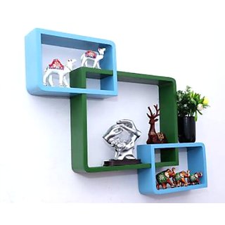                       onlinecraft wooden wall shelf (ch2753) blue ,green attach 3 pc                                              