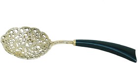 Ruhi Collections Decorative Fretted Brass Spoon with Horn Handle 11.5 inches