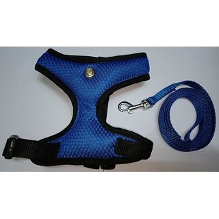 Cat Vest Body Harness Blue with Nylon Lease Size M(Medium) Neck Size 32 cm circumferences - Pls Check Size Before Buy