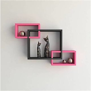                      onlinecraft wooden wall shelf (ch2748) pink ,black attach 3 pc                                              