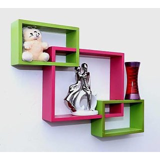                       onlinecraft wooden wall shelf (ch2737) pink ,green attach 3 pc                                              