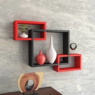                       onlinecraft wooden wall shelf (ch2735) red ,black attach 3 pc                                              