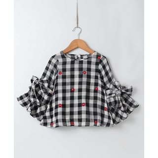 Soul Fairy Bell Sleeve Checkered Top