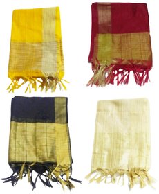 Raj hosiery  women chandery silk munga cotton linig design dupatta 2.40 mts  red,yellow,black beigh pack of 4