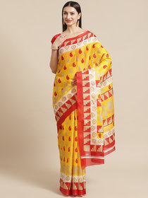 Sharda Creation Yellow And Red Polka Dot Printed Saree