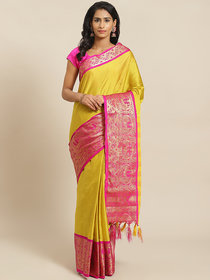 Sharda Creation Yellow And Pink Embellished Saree