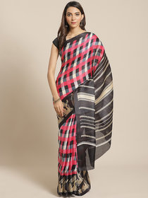 Sharda Creation Pink And Black Checked Animal Print Saree