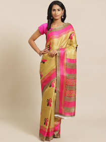 Sharda Creation Cammel Brown And Pink Printed Saree