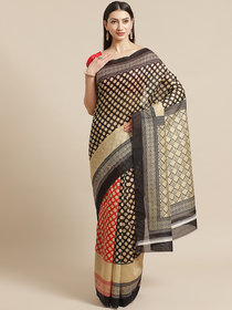 Sharda Creation Red And Black Polka Dot Print Saree