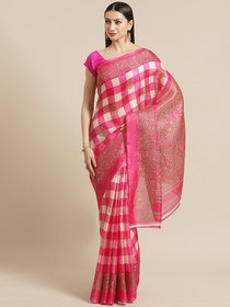 Sharda Creation Pink Checked Woven Design Printed Saree