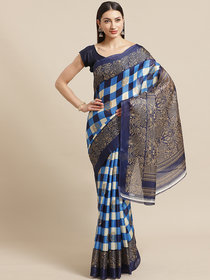 Sharda Creation Dark Blue Checked Woven Design Printed Saree