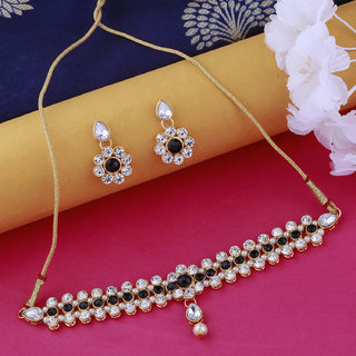 Buy Gold Plated Party Wear Black Choker Jewellery Set For Girl and