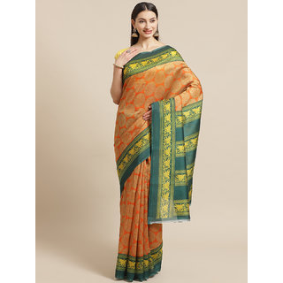                       Sharda Creation Orange And Green Mysore Silk Saree                                              