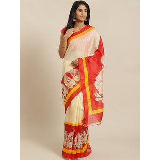                       Sharda Creation Chicku And Red Animal Print Saree                                              