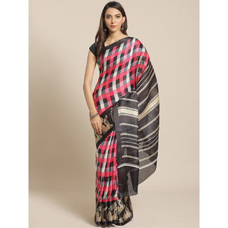 Sharda Creation Pink And Black Checked Animal Print Saree