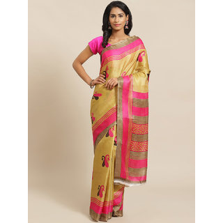                       Sharda Creation Cammel Brown And Pink Printed Saree                                              