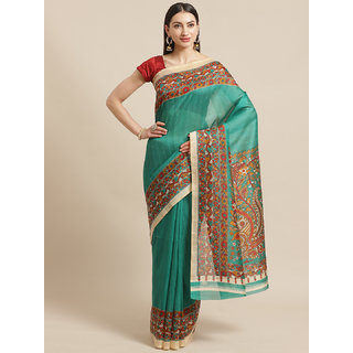                       Sharda Creation Green Animal Print Saree                                              