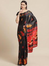 Sharda Creation Black and Red Printed Saree