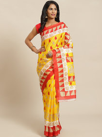 Sharda Creation Yellow And Red Polka Dot Printed Saree