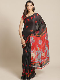 Sharda Creation Black and Red Printed Saree