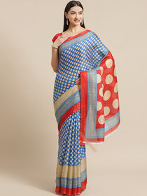 Sharda Creation Blue And Red Polka Dot Print sare