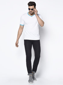 Glito-Men's Half Sleeve Cotton Casual V-Neck with, Slim Fit White T-Shirts