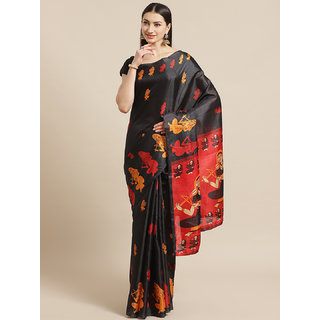                       Sharda Creation Black and Red Printed Saree                                              