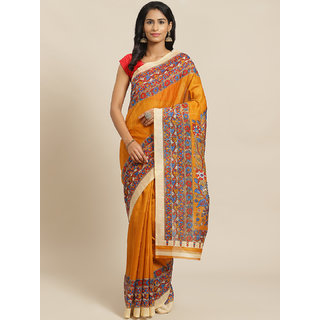                       Sharda Creation Yellow Animal Print Saree                                              