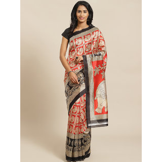                       Sharda Creation Red and Black Animal Printed saree                                              