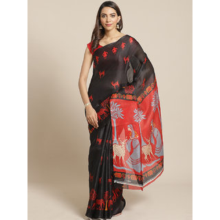 Sharda Creation Black and Red Printed Saree