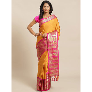                       Sharda Creation Mustard And Pink Embellished Saree                                              