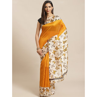                       Sharda Creation Yellow Animal Print Saree                                              