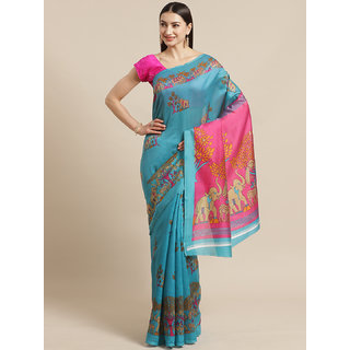                       SVB Saree Blue And Pink Colour Animal Print Saree                                              