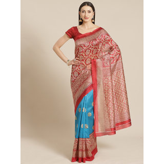                       Sharda Creation Red And Rama Mysore Silk Printed Saree                                              