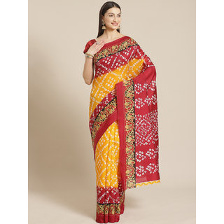                       Sharda Creation Yellow And Red Bandhani Print Saree                                              