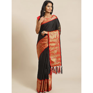                       Sharda Creation Black And Red Embellished Saree                                              