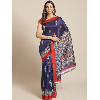                       Sharda Creation Blue Animal Print Saree                                              