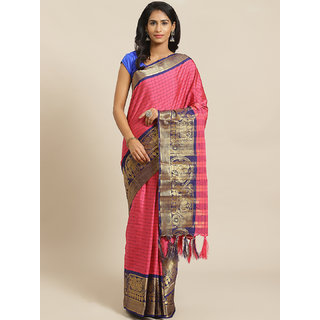                       Sharda Creation Pink And Blue Embellished Saree                                              