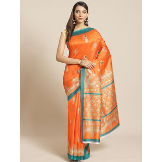                       Sharda Creation Orange Animal Print Saree                                              
