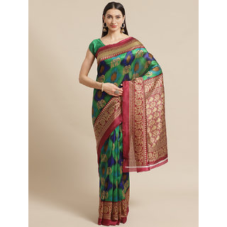                       Sharda Creation Green And Maroon Mysore Silk Saree                                              