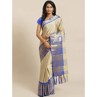                       Sharda Creation Cream And Blue Embellished Saree                                              
