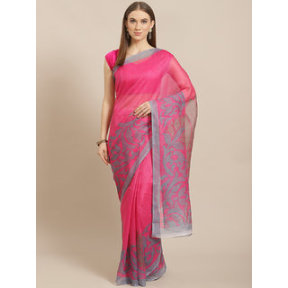                       Sharda Creation Pink Animal Print Saree                                              