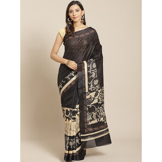                       Sharda Creation Black Flower Print Saree                                              