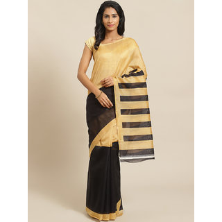                       Sharda Creation Black and Chicku Solid Saree                                              
